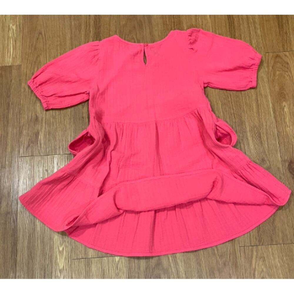 Cat & Jack Girls' Short Sleeve Gauze Dress Pink L( 10-12) - Picture 2 of 5